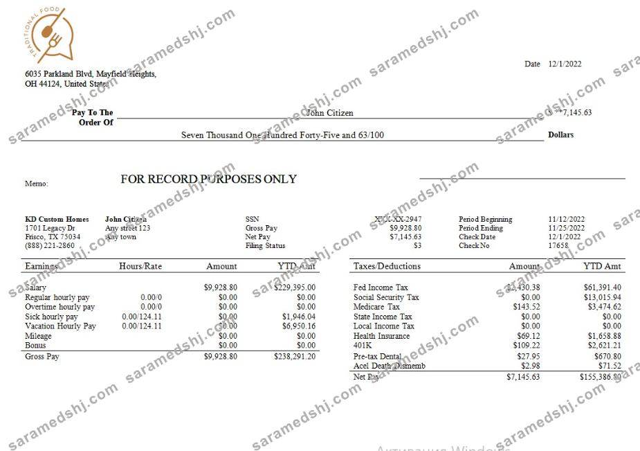 food company earning statement template  in Word and PDF formats